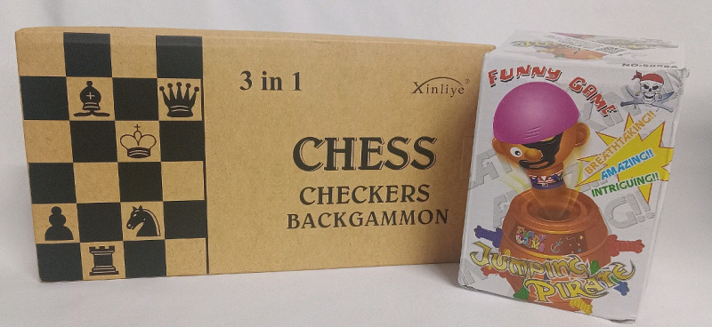 New | 2 Children's Boardgames | 3 in 1 Chess, Checkers and Backgammon & Jumping Pirate