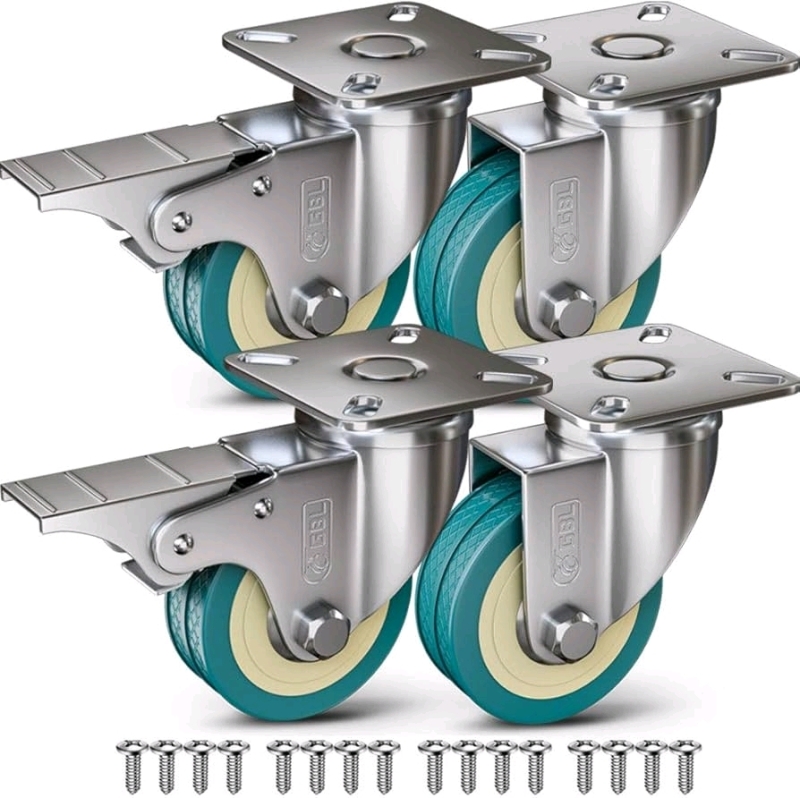 New GBL - 2'' Caster Wheels + Screws | 440Lbs Capacity | Heavy Duty Castor Wheels with Brakes.