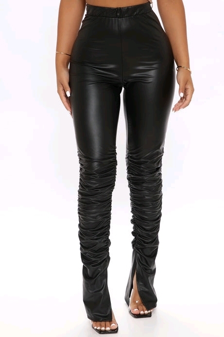 New sz 1X Women's Serves You Tight Faux Leather Stacked Pants by Fashion Nova