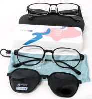 2 New Pairs of Prescription Glasses : FIRMOO Very Slight Prescription with Clip-On Sunglasses & Look Glasses (Strong Prescription)