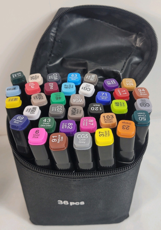 New - 36pc. Alcohol-Based Dual Tip Art Markers Set w/Case