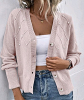 New sz Large Women's Frenchy Pearl Beaded Textured Knit Cardigan