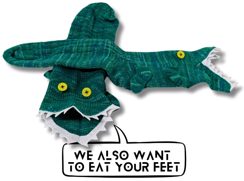 New Pair of Fantastic Knitted Foot-Eating Alligator Socks | Adult Size, One Size Fits Most