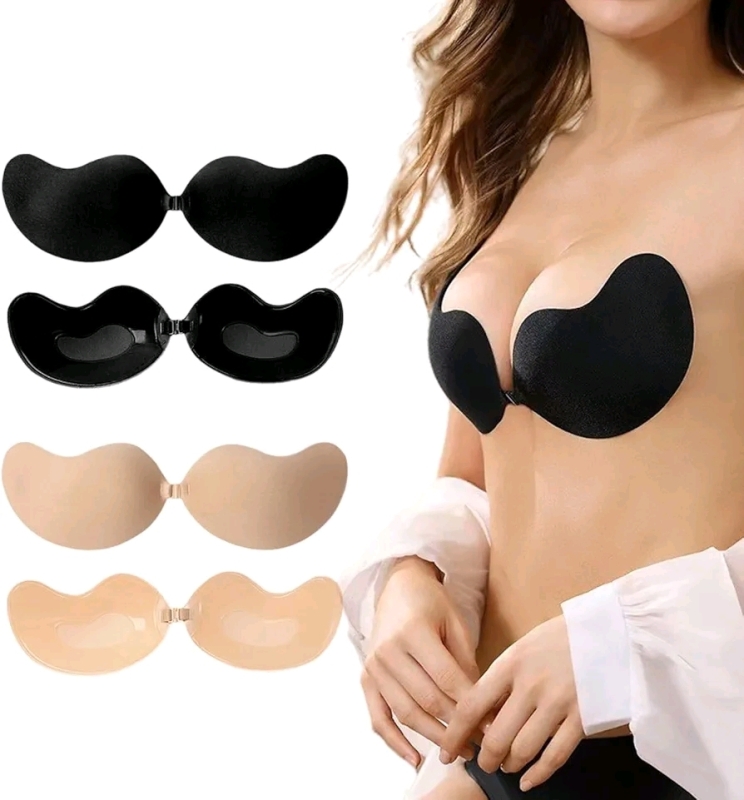 4 New sz C Push-Up Strapless Invisible Lift up Bra Self-Adhesive Beige & Black