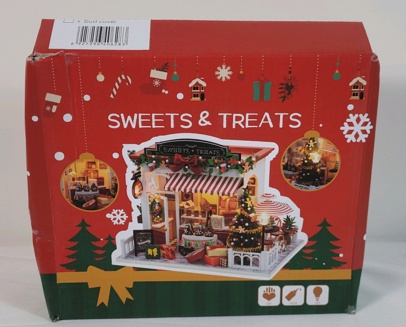 New - Christmas Minature 3D Wooden House Kit for Adults -DIY Christmas Candy House Kit . Some Assembly Required . Box has some bend damage , does not effect product in box