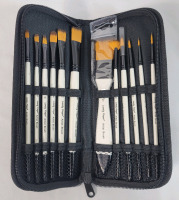 New - Lonely Finger 12pc. Artist Paint Brush Set with Carrying Case Premium Nylon Hair Brushes for Watercolor, Acrylic, Oil and Gouache Painting .
