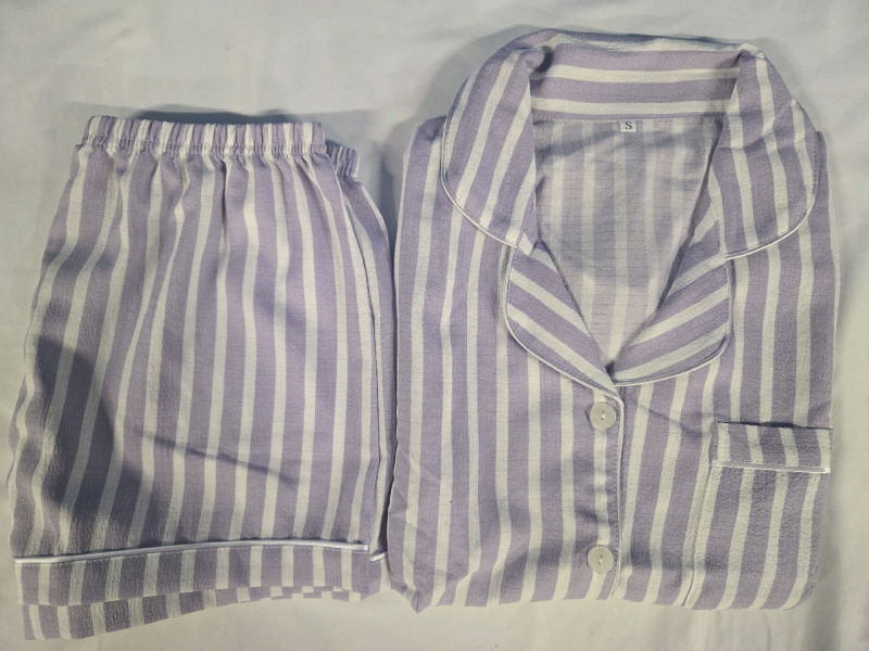 New | 2 Pcs Pajama Striped Short Sleeve Shirt & Short Set Womens Size:Small