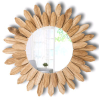 New | Wooden Sunburst Framed Mirror | 17" Dia