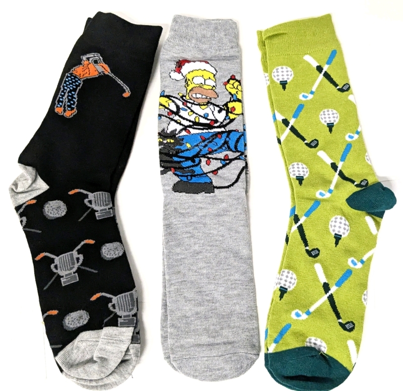 3 New Pairs Size 39-42 Adult Socks : Golf & Homer Simpson