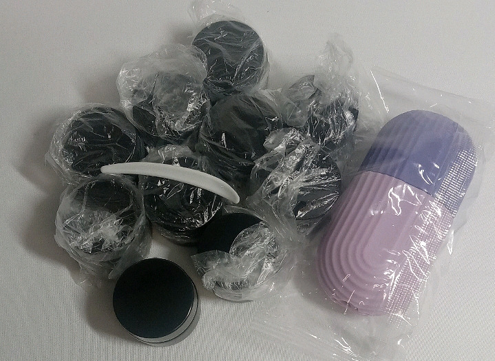 New | 10pck Refillable Makeup Jars w/ Spatula & Face Ice Roller