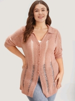 New Size 18-20 BLOOMCHIC Solid Lapel Collar Button Up Mesh Cardigan