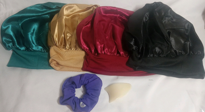 New | 4pck Bonnet Set w/ Scrunchie and False Eyelash Applicator