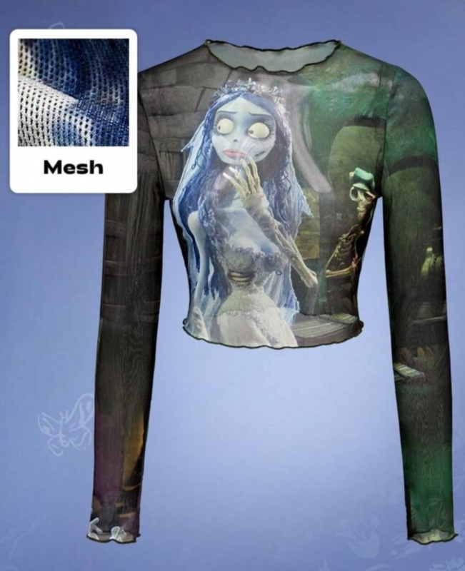 New Size Small/US 4 CORPSE BRIDE x Romwe Lightweight See-Thru Mesh Long Sleeve Crop Top