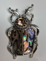 Rhinestone Beetle Cab Enamel Pau Shell Style Brooch