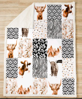 New | Plush Blanket W/ Cowboy Patchwork Design | Measures 130cm x 100cm