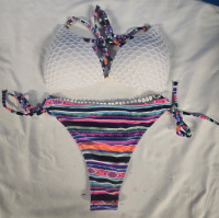 New | Womens Multi-Colored Striped Swimsuit Size:Medium