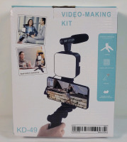 New - Smart Phone Video-Making Kit , Model KD-49 . Includes Mic , LED Light , Tripod & Smartphone Holder