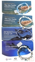 4 New FAHLO Conservation Polished Stone Expansion Bracelets w Tracking Codes: Sea Turtle X2, Dolphin & Whale Sharks