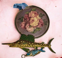 Guilloche Painted Bintage Brooch Sailfish Brooch Articulated Fish