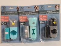 New - Three (3) Dog Waste Bags Dispenser w/Flashlight . Includes 10 Waste Bags
