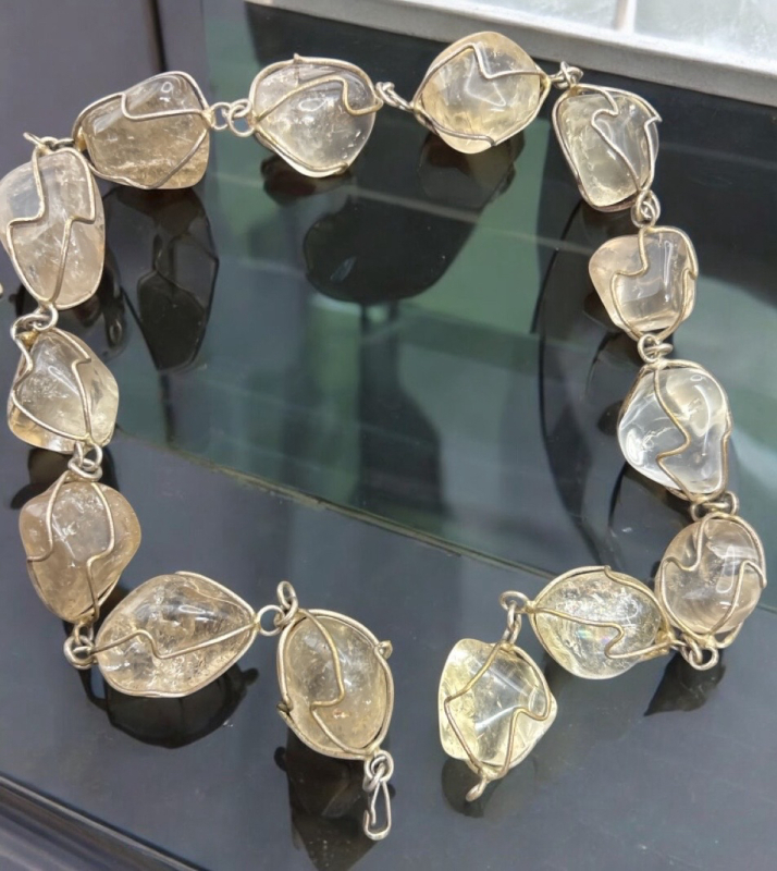 Wire Wrapped 14 Stone Natural Crystal Necklace Vintage 17 Inch