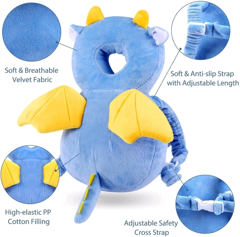 New Soft Plush Dragon Toddler Safety Cushion Backpack for Walking & Crawling : Protects Heads from Falling Backwards!
