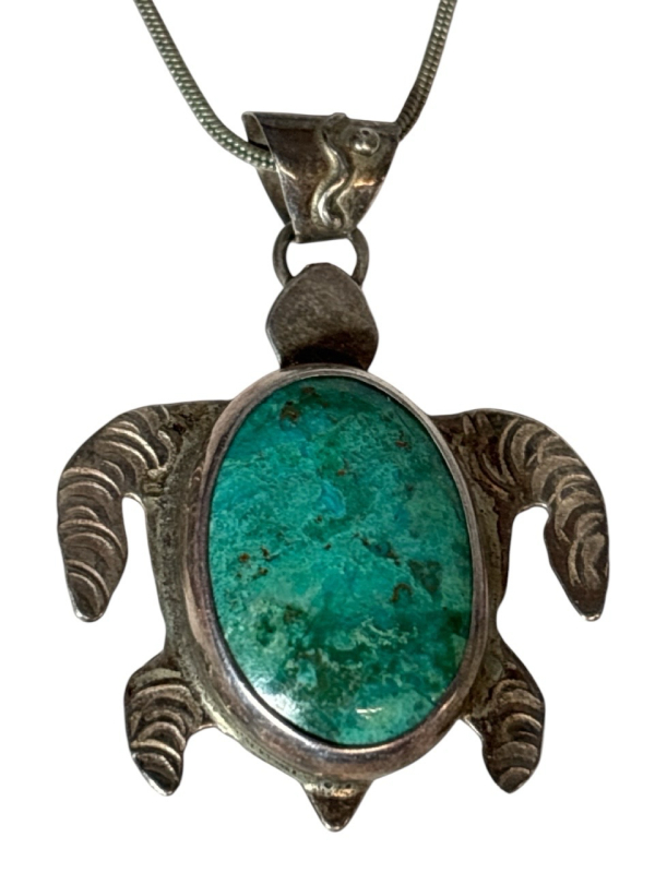 Sterling Turquoise Turtle Pendant 925 Snake Chain