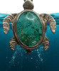 Sterling Turquoise Turtle Pendant 925 Snake Chain - 6