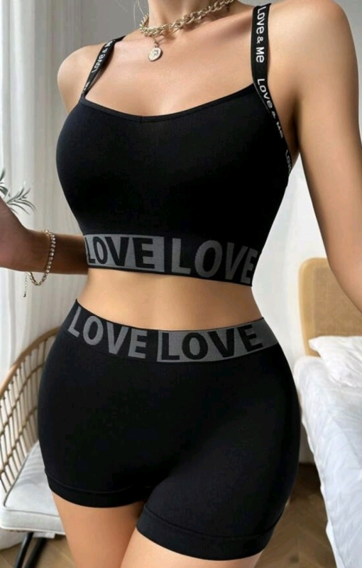New sz 1XL Women's Yoga Letter Tape Bra & Boyshorts Lingerie Set Sports