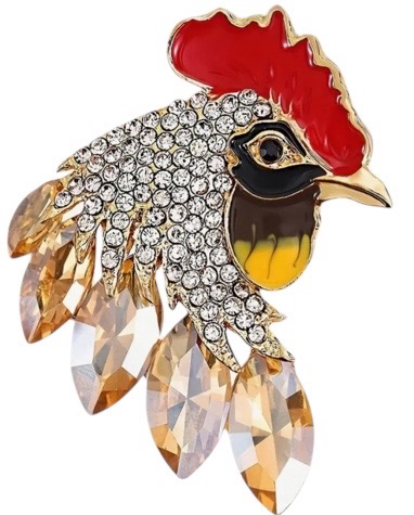 Vintage Style Rooster Rhinestone Brooch - Encrusted