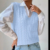 New | Womens Light Blue Knit Wool Vest Size:Medium