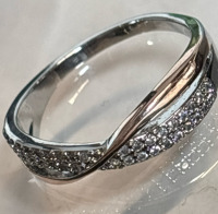 925 Sterling Silver Two-tone M&ouml;bius Ring Set with Dense Cubic Zirconia 0.12oz Size 9