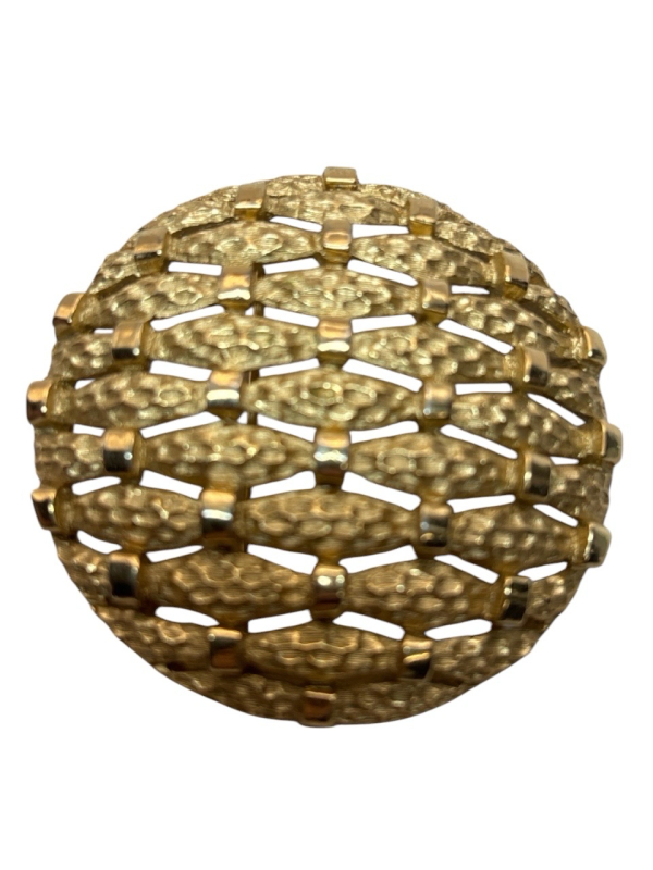 Vintage Crown Trifari 1950's Alfred Phillippe Large Round Lattice Gold Brooch