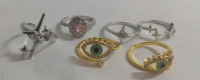 New | 6pc Women's Silver and Gold Toned Rings Variety | All Adjustable or Size 7