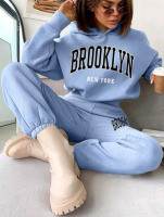 New | Womens 2 Pc Brooklyn New York Blue Hoodie & Sweatpant Size: Large