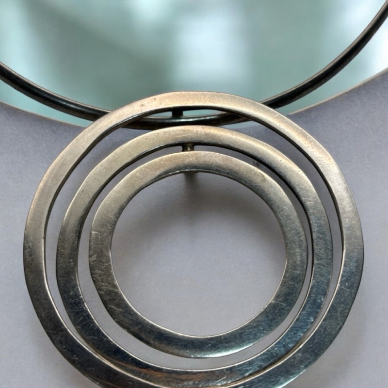 Vintage Statement 925 Sterling Modernist Circle Necklce 2.5 Inch on Sterling Rigid Open Chain