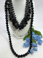 Two Vintage & Modern Japanned Gun Metal Black Crystal Faceted Necklaces