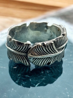 925 Sterling Silver Wide Feather Ring Band Size 5.5