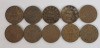 1920 - 1936 Canadian King George V Small Cent Pennies . 1920 , 1928 , 1929 , 1931 , 1932 &times;2 , 1933 , 1934 , 1935 & 1936 . Ten (10) Coins