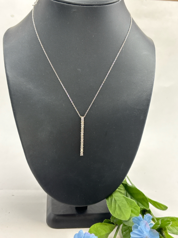 Diamond Bar Necklace Set in 925 Sterling Stamped Chain + Bar with Makers Mark