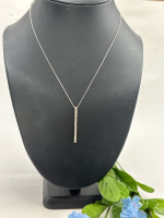 Diamond Bar Necklace Set in 925 Sterling Stamped Chain + Bar with Makers Mark