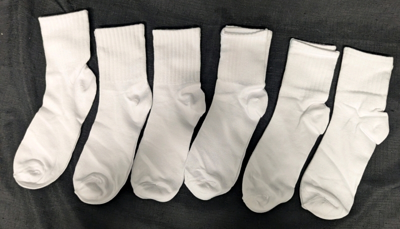 6 New Pairs of White Socks Size EU39-42 - Heel to Toe Measures 8.5"
