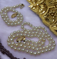 14K Yellow Gold Clasp Fresh Water Pearl Necklace & Bracelet Set