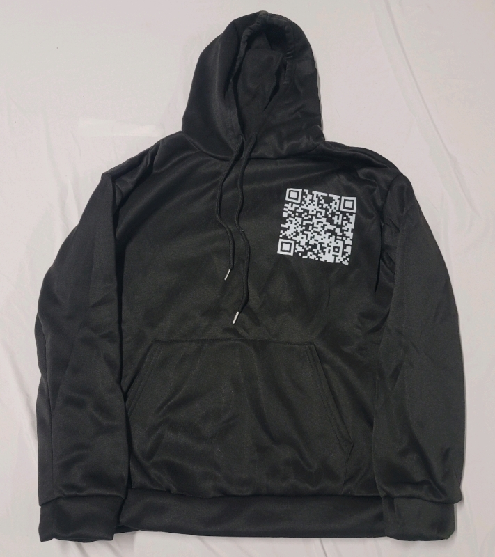 New - Sz. Medium Unisex Black Hoodie with Surprise QR Code ; )