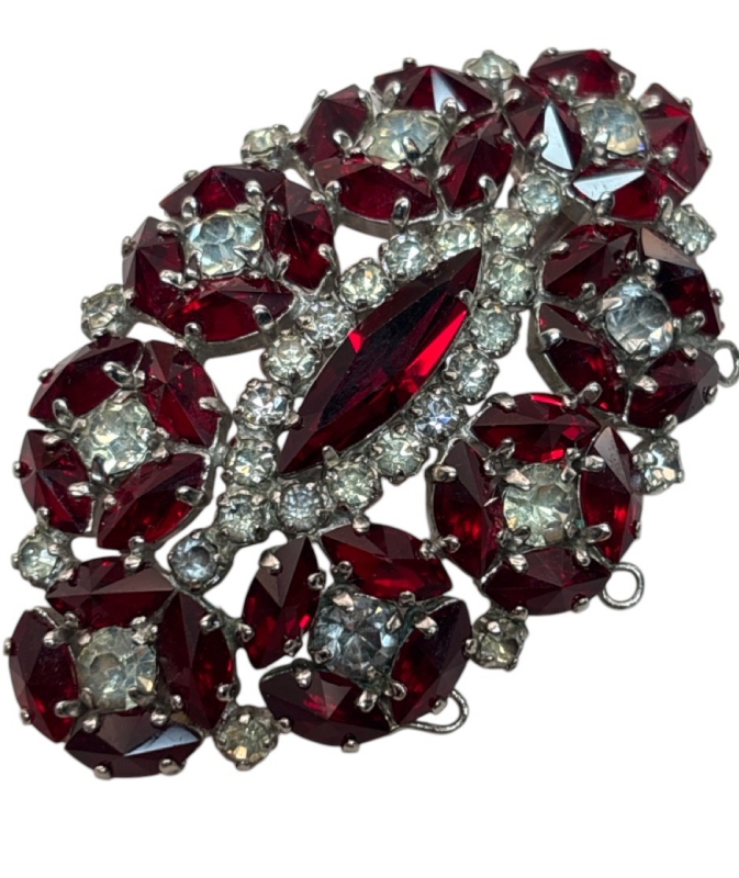Early Vintage Signed Sherman Ruby Red & Diamant&eacute; Brooch Pendant