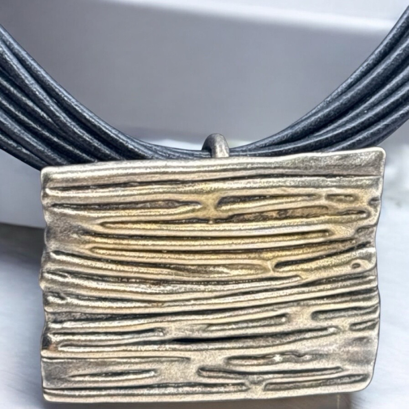 Statement 925 Gold Over Square Bamboo Style 10 Strand Signed Corded Necklace Baccarat