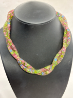 Gold Filled Double Strand Mesh Necklace Filled With Colourful Crystals