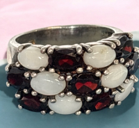 Vintage Sterling Silver 925 Multiple Opal and Garnet Ring Size 8 Art Deco Signed