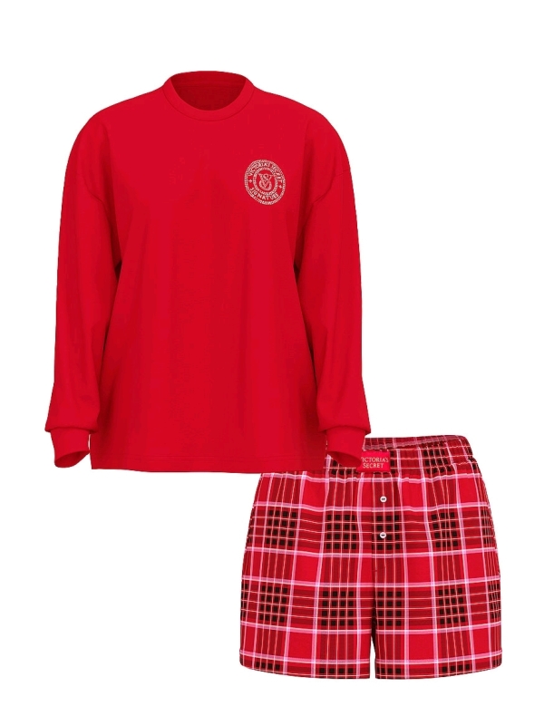 New sz Large Victoria's Secret Flannel Short Tee Jama Set Retails for $65.95