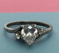 925 Silver Size 7 Bypass Ring Pear Shaped CZ & CZ Accents Stamped